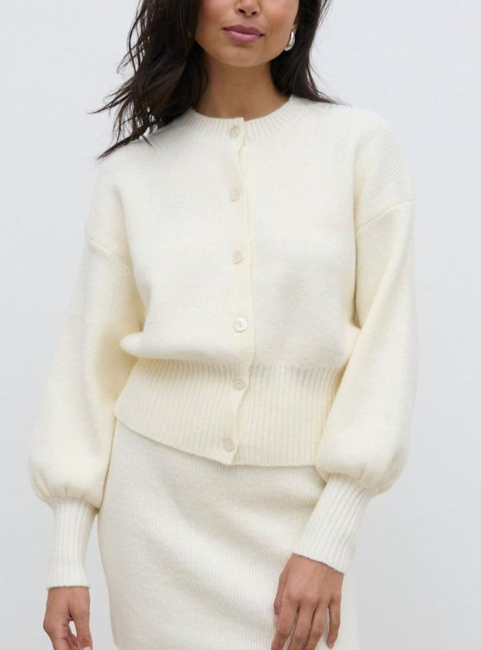 Lygia Is 5'9" & Wears Size UK S|Etta Knit Bomber Jacket - Cream