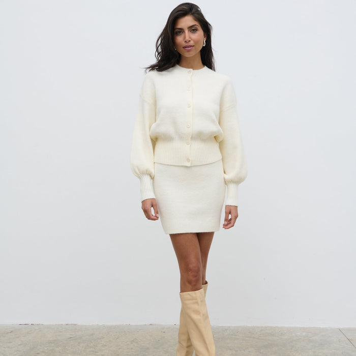 Lygia Is 5'9" & Wears Size UK S|Etta Knit Bomber Jacket - Cream