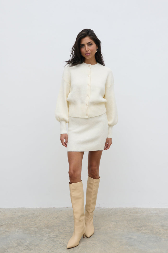 Lygia Is 5'9" & Wears Size UK S|Etta Knit Bomber Jacket - Cream