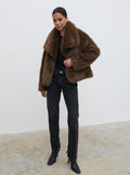 Elissa Is 5'8.5" & Wears Size UK S|Ettalie Short Faux Fur Coat - Brown