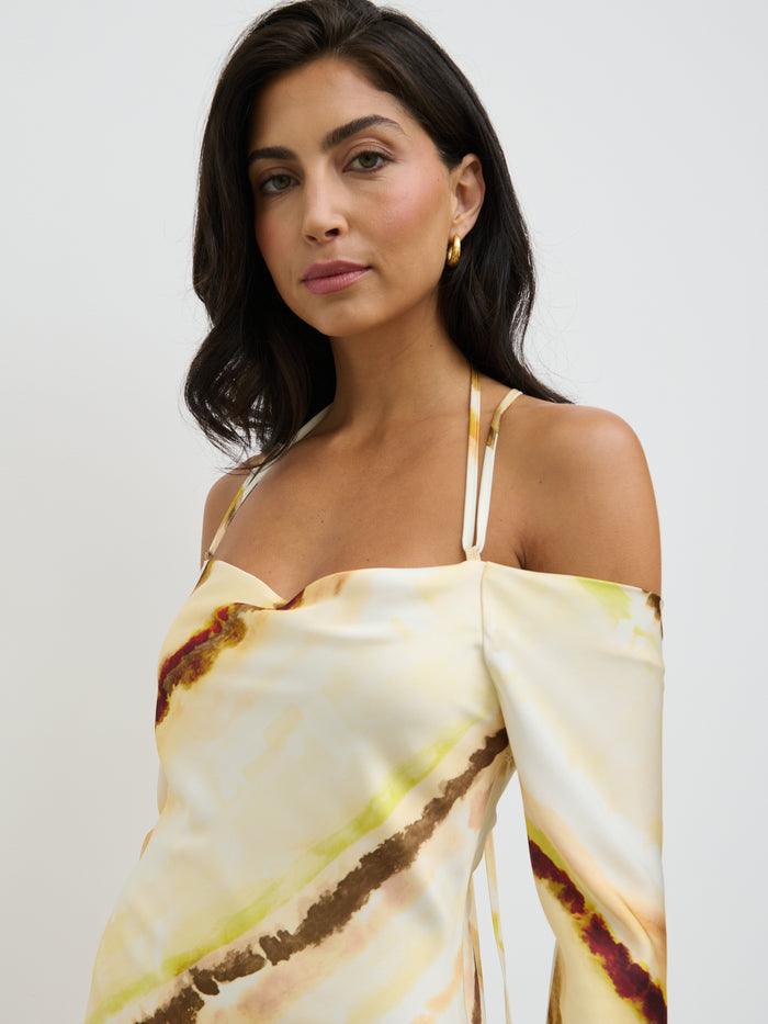 Lygia Is 5'9" & Wears Size UK 8|Ettore Cold Shoulder Maxi Dress - Yellow Ochre Ombre