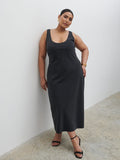 Souki Is 5'8" & Wears Size UK 18|Evelyn Satin Slip Midaxi Dress Curve - Black