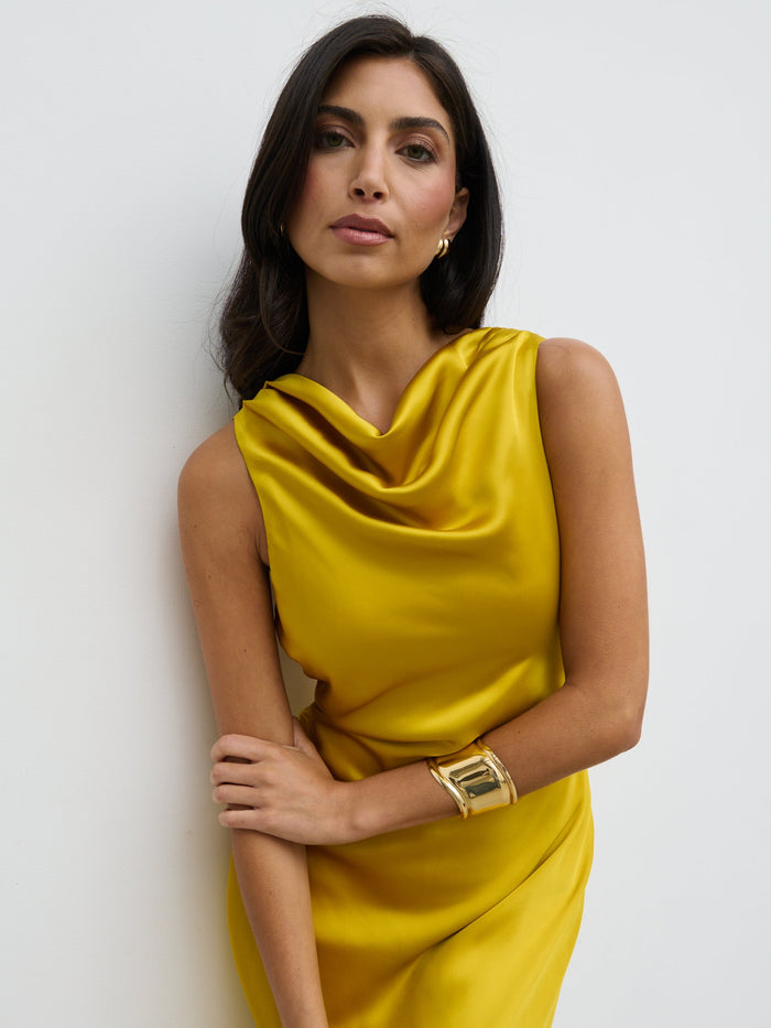 Lygia Is 5'9" & Wears Size UK 8|Everlee Cowl Maxi Dress - Saffron