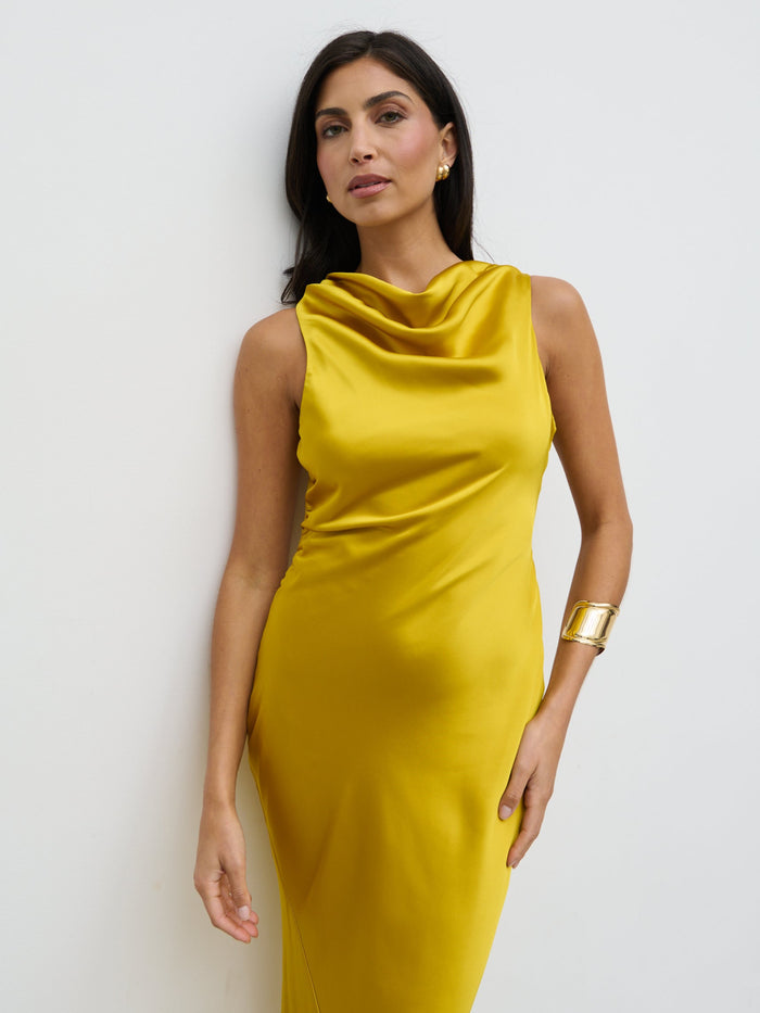 Lygia Is 5'9" & Wears Size UK 8|Everlee Cowl Maxi Dress - Saffron