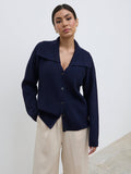 Anne Is 5'7.5" & Wears Size UK S|Fallon Knit Cardigan - Navy