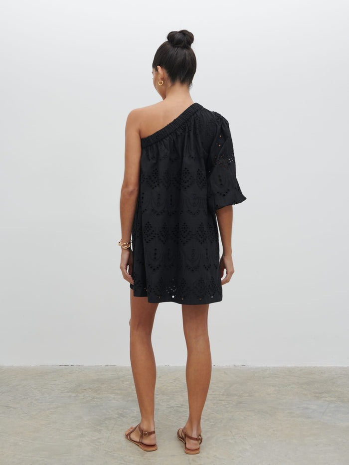 Lygia Is 5'9" & Wears Size UK 8|Fawn Broderie Mini Dress - Black