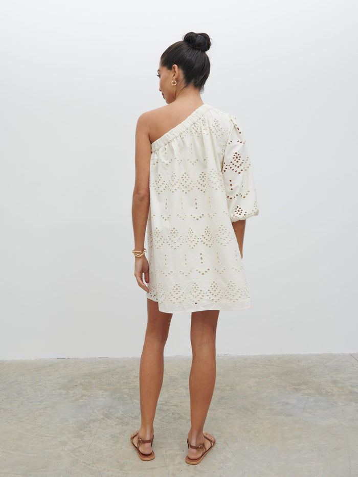 Lygia Is 5'9" & Wears Size UK 8|Fawn Broderie Mini Dress - Natural