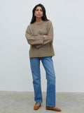 Lygia Is 5'9" & Wears Size UK S|Finnity Slouchy Crew Neck Knit Jumper - Mushroom