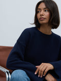 Nayha Is 5'9.5" & Wears Size UK S|Finnity Slouchy Crew Neck Knit Jumper - Navy