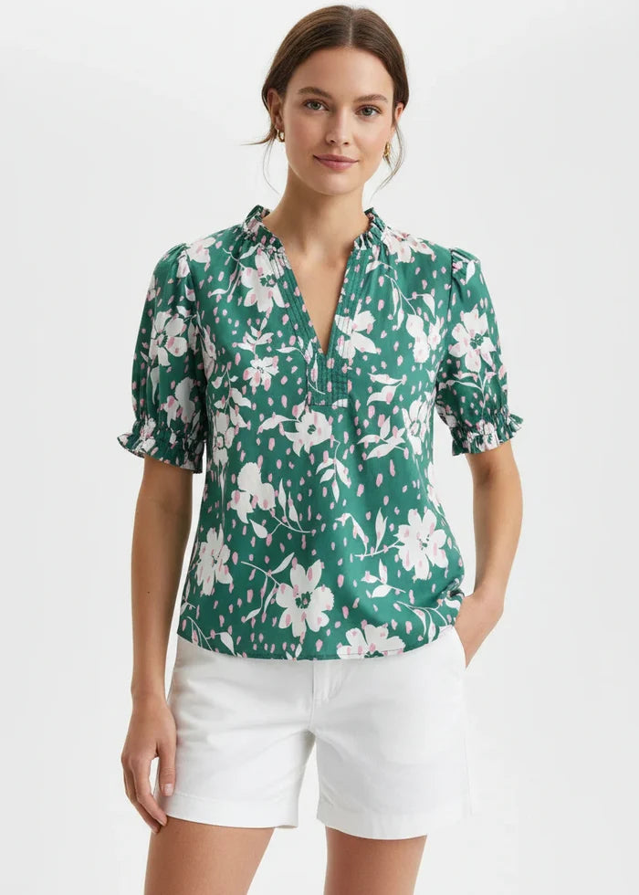 Floral Print Ruffle Neck Top