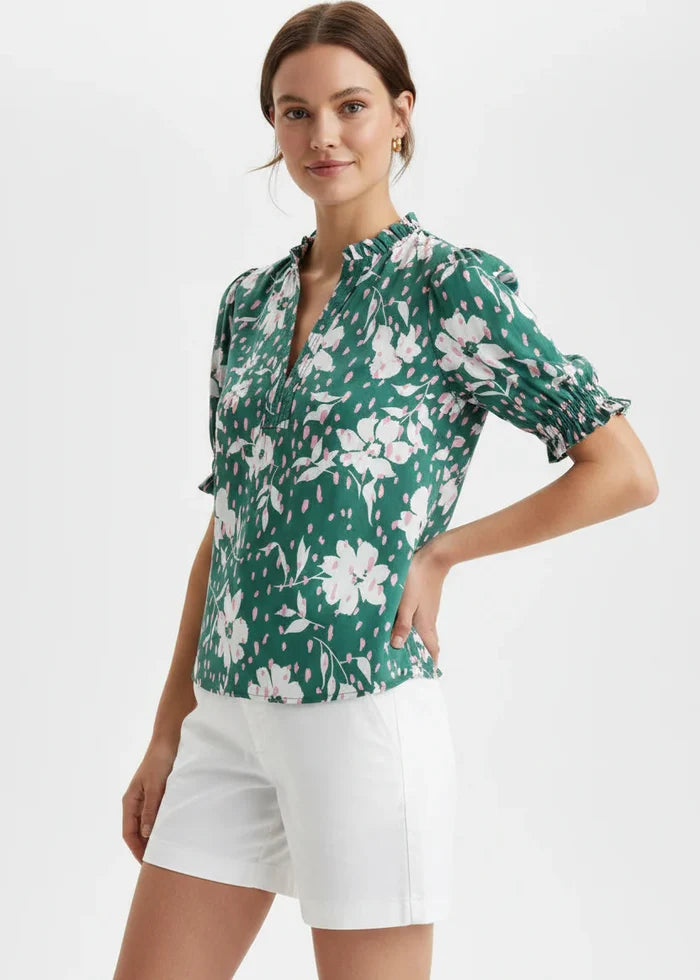 Floral Print Ruffle Neck Top