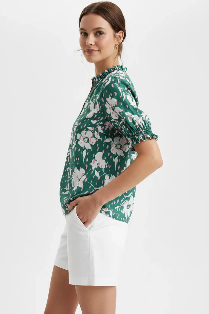 Floral Print Ruffle Neck Top