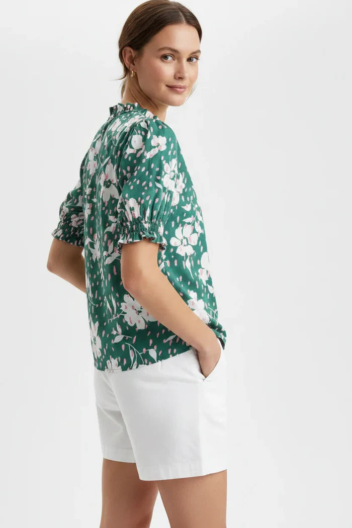 Floral Print Ruffle Neck Top