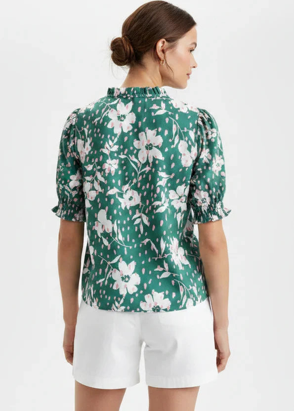 Floral Print Ruffle Neck Top