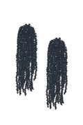 FOUNTAIN BLACK GLASS BEADED TASSEL EARRINGS