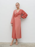 Noor Is 5'8.5" & Wears Size UK 8|Friena Knot Contrast Midaxi Dress - Terracotta and Dusky Rose