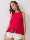 TCEC Fringe Hem Sleeveless Top | Red