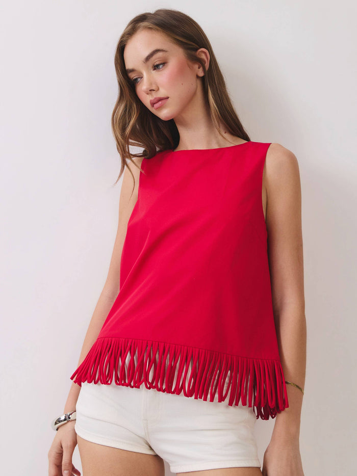 TCEC Fringe Hem Sleeveless Top | Red