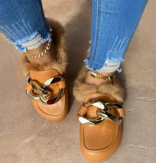 Fury Glam Flat Mules (Camel) image 0