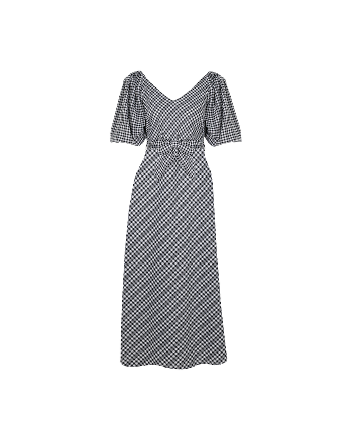 GEN GINGHAM MIDI DRESS BLACK LADDER GINGHAM