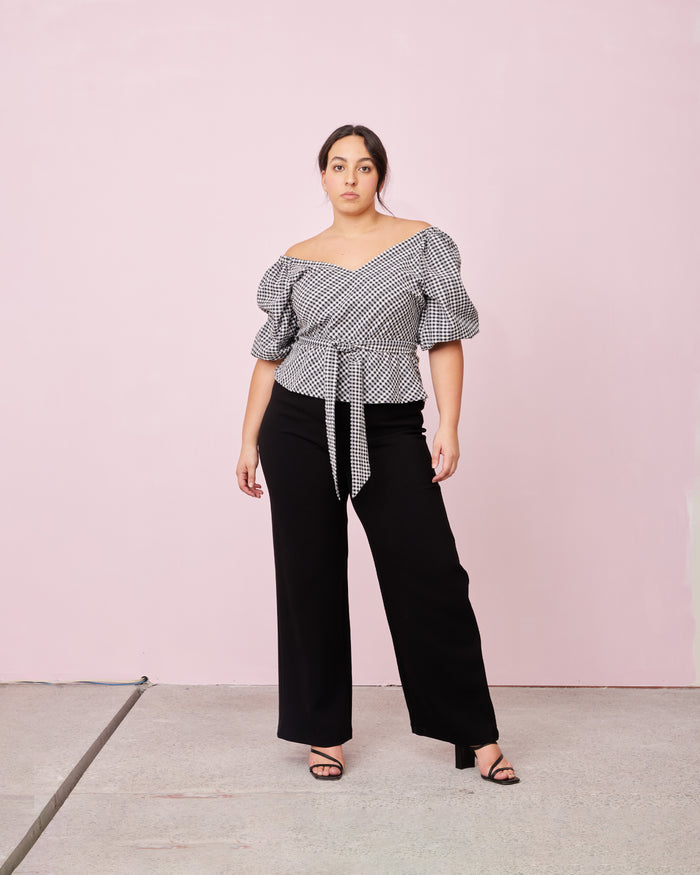 GEN GINGHAM TOP BLACK GINGHAM