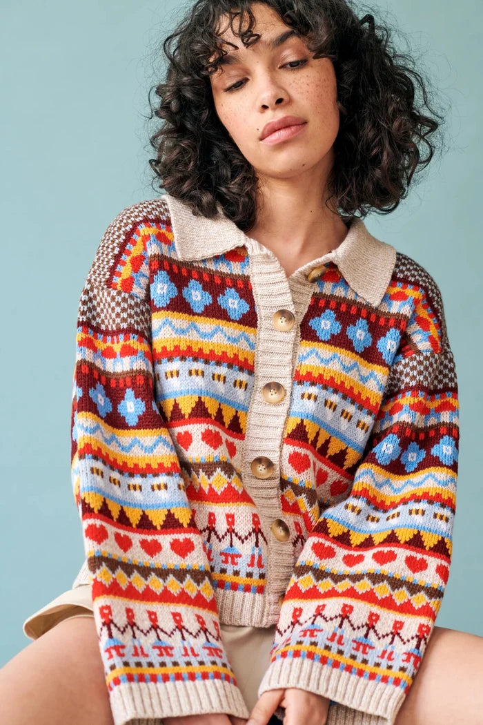 GiGi Knitwear - Beige Multicolor Bee Garden Cardigan - Kalifornia Jean Bar