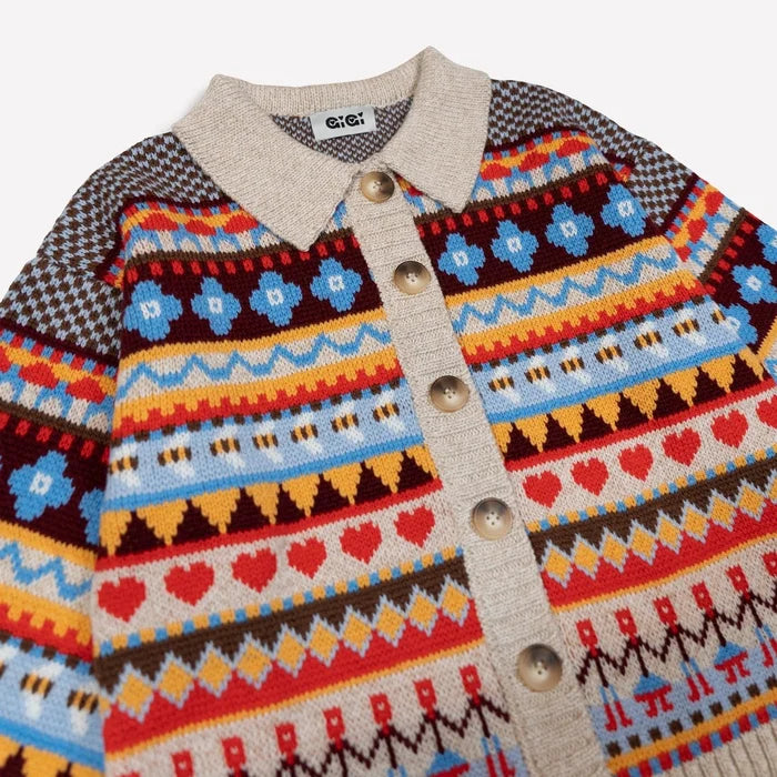 GiGi Knitwear - Beige Multicolor Bee Garden Cardigan - Kalifornia Jean Bar