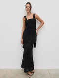 Elissa Is 5'8.5" & Wears Size UK 8|Gigou Crochet Floral Maxi Dress - Black