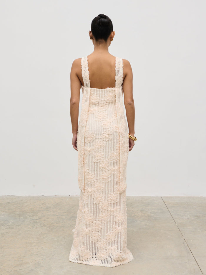 Elle Is 5'3" & Wears Size UK 6|Gigou Crochet Floral Maxi Dress - Cream