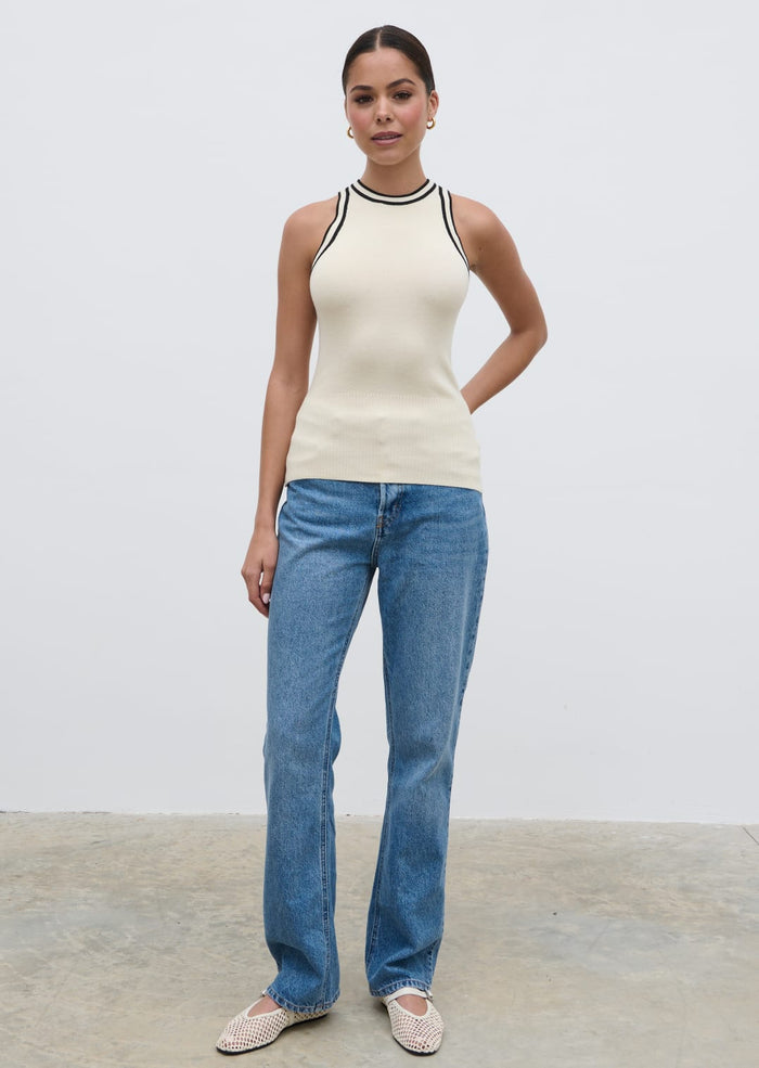 Elissa Is 5'8.5" & Wears Size UK S|Gina Contrast Knit Top - Black and Cream