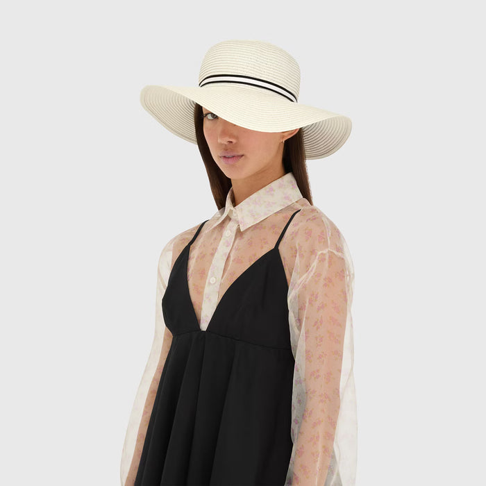 Hats Borsalino Giselle Panama Hat Natural Ribbon Black Striped 57 / White Apoella