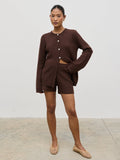 Elle Is 5'3" & Wears Size UK XS|Gracie Fine Tape Knit Shorts - Brown
