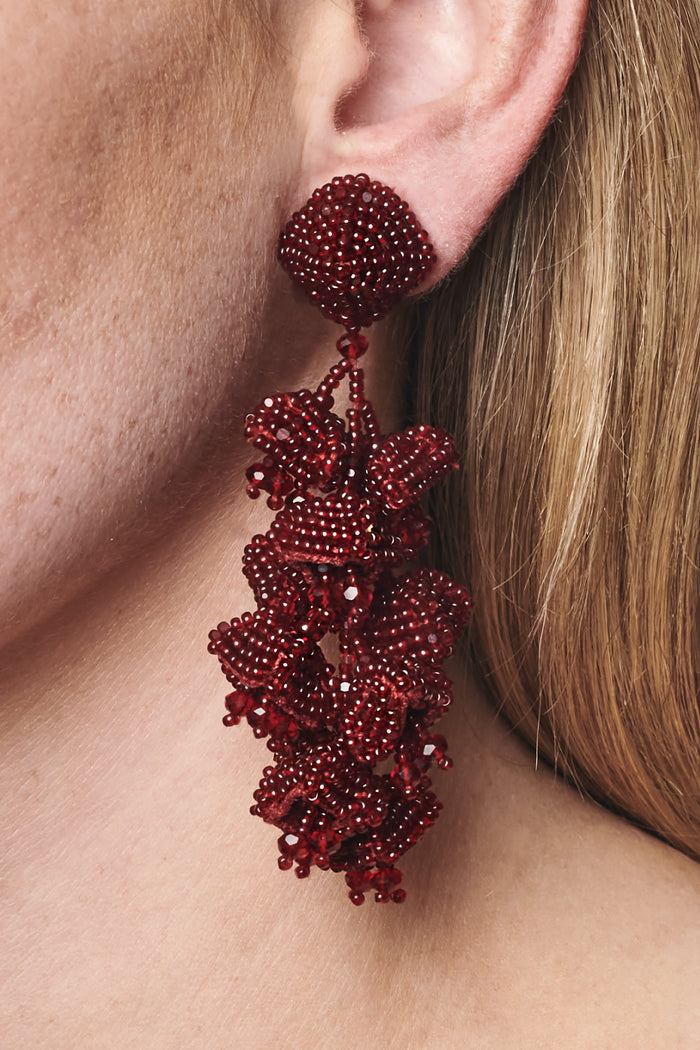 GRAPES BURGUNDY GLASS BEADED CLUSTER EARRINGS
