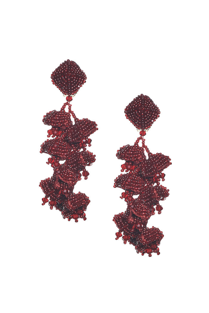 GRAPES BURGUNDY GLASS BEADED CLUSTER EARRINGS