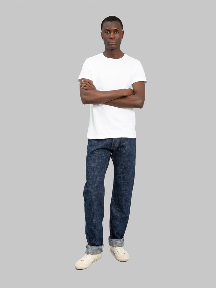 graph zero 24k8 15oz kase dyed green indigo slim straight jeans styled