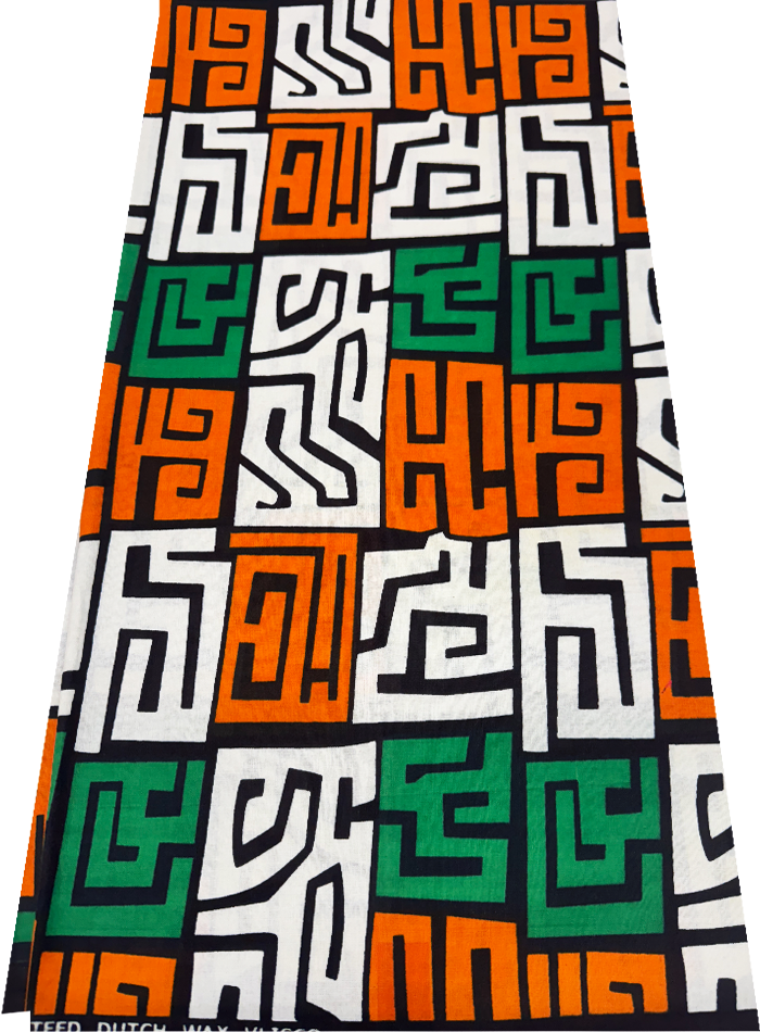 Green and Orange Hollandais Print Fabric