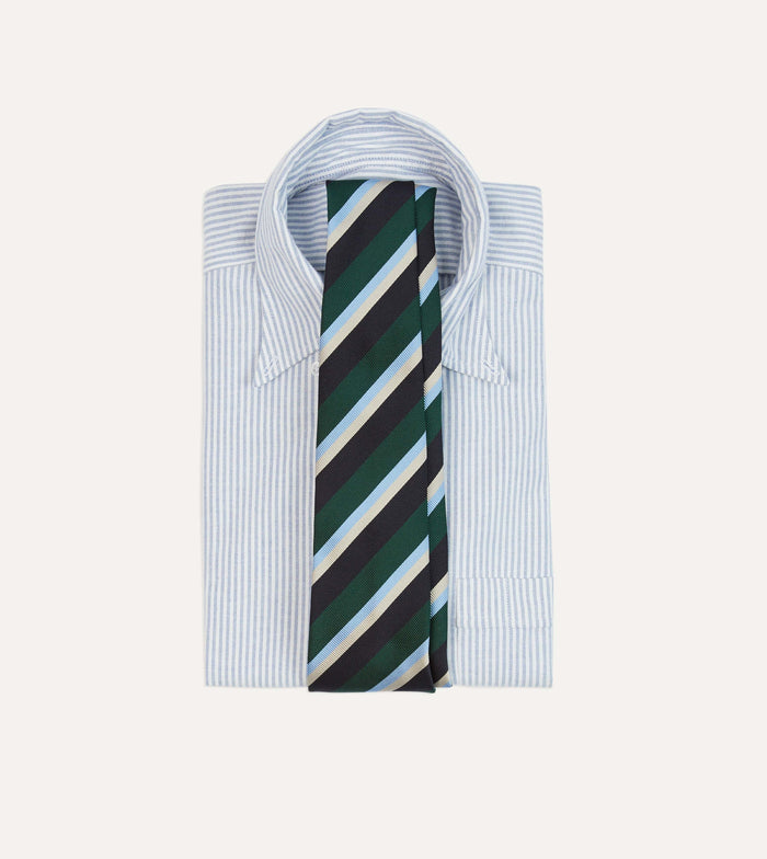 Green, Blue and White Multi Stripe Mogador Silk Tipped Tie