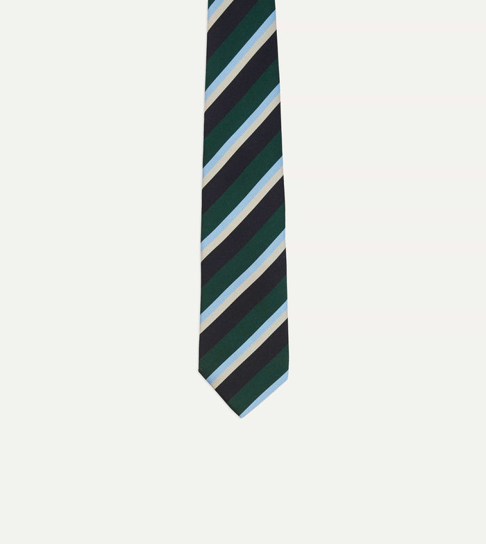 Green, Blue and White Multi Stripe Mogador Silk Tipped Tie