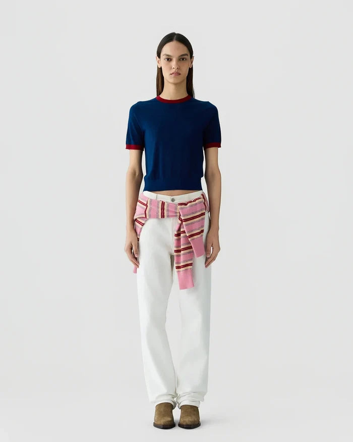 Guest in Residence - Airy Ringer Tee Navy Carmine - Kalifornia Jean Bar