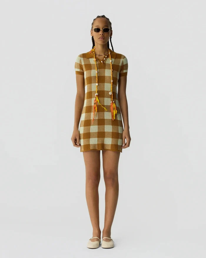 Guest In Residence - Gingham Polo Dress in Suede/Limewash - Kalifornia Jean Bar