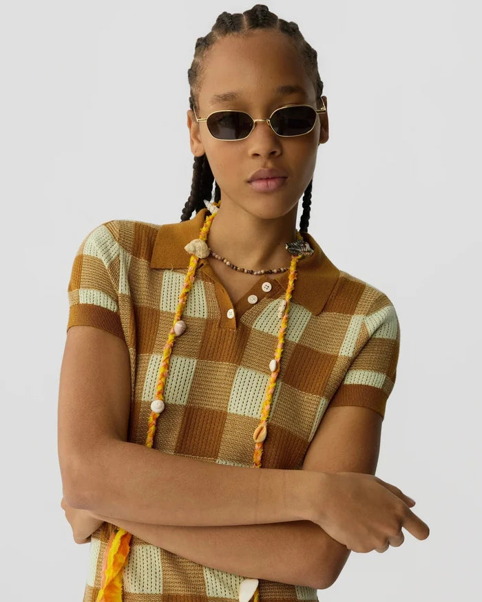 Guest In Residence - Gingham Polo Dress in Suede/Limewash - Kalifornia Jean Bar
