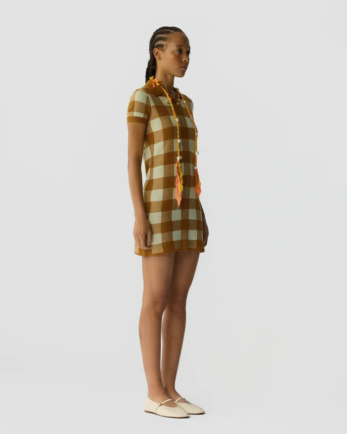 Guest In Residence - Gingham Polo Dress in Suede/Limewash - Kalifornia Jean Bar
