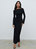 Lygia Is 5'9" & Wears Size UK 8|Hadley Cowl Back Jersey Maxi Dress - Black