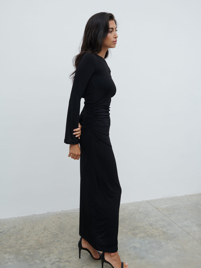 Lygia Is 5'9" & Wears Size UK 8|Hadley Cowl Back Jersey Maxi Dress - Black