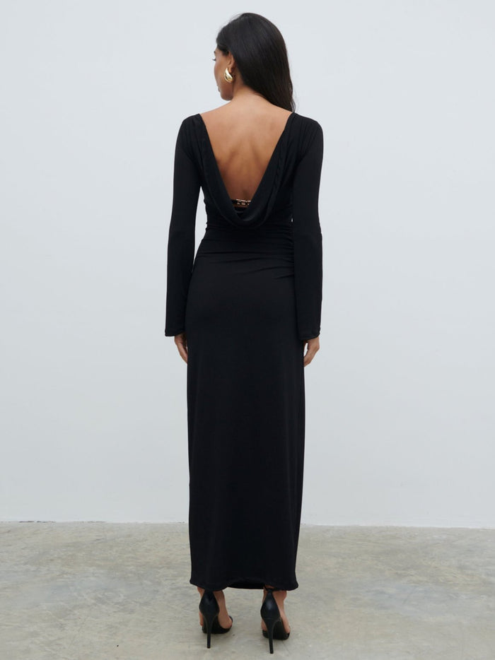 Lygia Is 5'9" & Wears Size UK 8|Hadley Cowl Back Jersey Maxi Dress - Black
