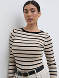 Anne Is 5'7.5" & Wears Size UK S|Hailey Stripe Knit Top - Navy and Cream