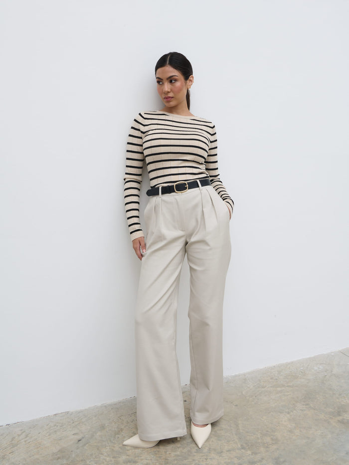 Anne Is 5'7.5" & Wears Size UK S|Hailey Stripe Knit Top - Navy and Cream