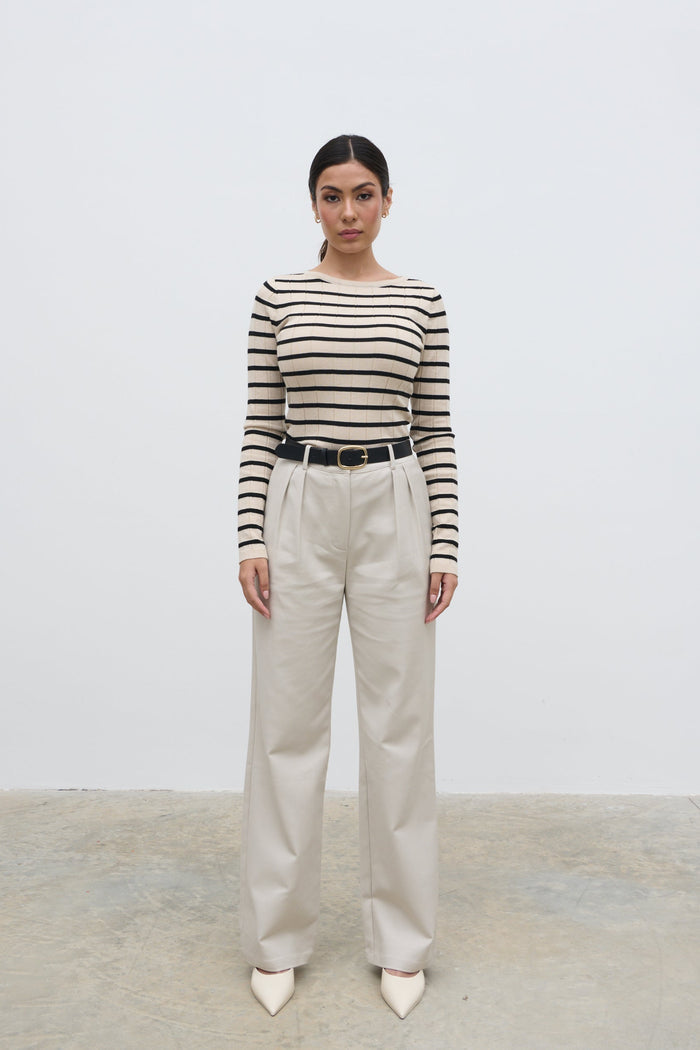 Anne Is 5'7.5" & Wears Size UK S|Hailey Stripe Knit Top - Navy and Cream
