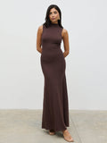 Lygia Is 5'9" & Wears Size UK 8|Hannah High Neck Knit Maxi Dress - Brown