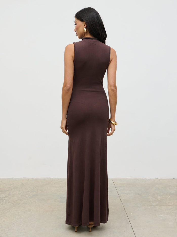 Lygia Is 5'9" & Wears Size UK 8|Hannah High Neck Knit Maxi Dress - Brown